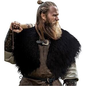 Viking Faux Fur Collar with Buckle, Medieval Warrior Cape for LARP Cosplay